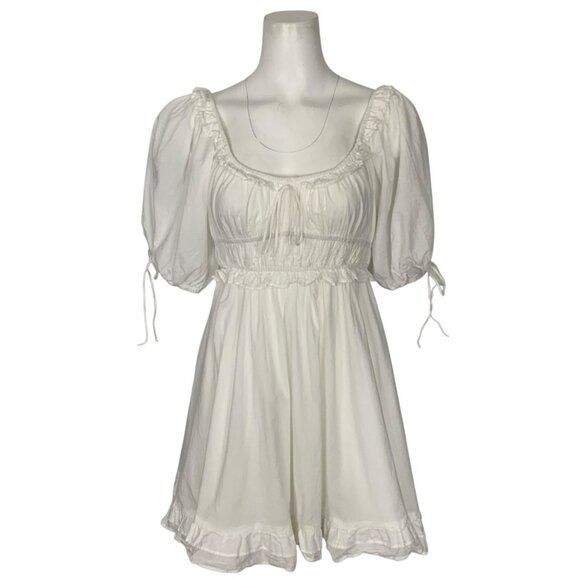 En Saison Puff-Sleeve Mini Dress S White Empire Waist Ruffle Trim Anthropologie - Picture 1 of 13